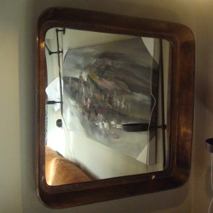 brons spiegel met bredere rand metaal,  Light & Living, spiegel brons opstaande rand 68 breed en 68 hoog rand 10 cm diep  (op voorraad) V1