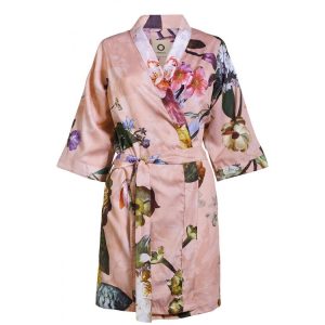 Essenza, roze, Fleur Rose Kimono/badjas XS-XL, 100% katoen satijn V0
