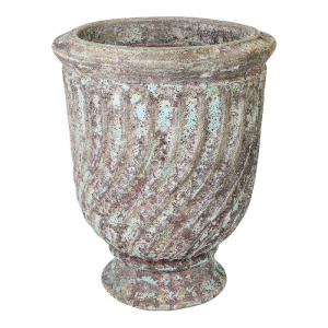 blauw groen turquoise aardewerk, PTMD, genaamd  Giselle turquoise ceramic Waved pot with edge bloem vaas plant pot  (op voorraad) v 2