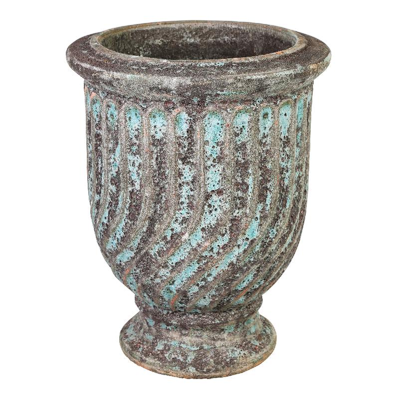 Blauw groen turquoise aardewerk, PTMD, genaamd Giselle turquoise ceramic Waved pot with edge bloem vaas plant pot (op voorraad) v 1 - Afbeelding 2