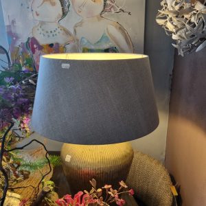 grijs linnen lampenkap / kap, Light & Living, binnenkant wit, niet transparant, voor op staande voet, 22 cm hoog en 45 cm doorsnede (op voorraad) v1