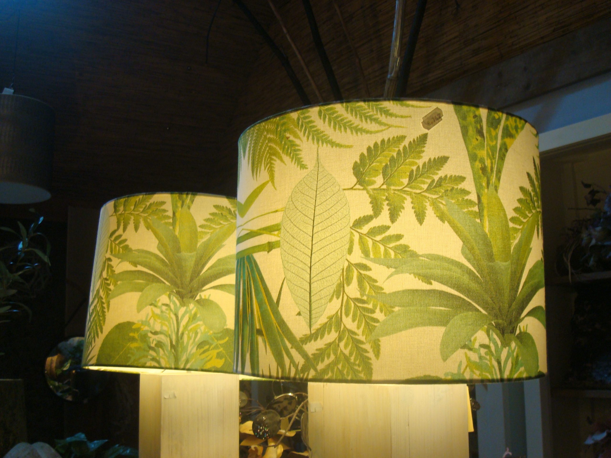groen crème linnen, Light & Living,  bladeren linnen geprint doorschijnende  lampenkap/kap cilinder kan hangend en op voet worden geplaatst  40-40-  (op voorraad) V2 - Afbeelding 2