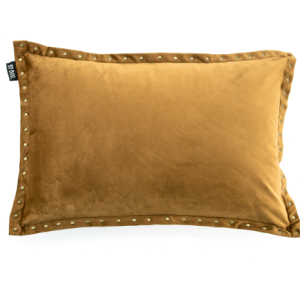 Geel oker kussen 40x60cm rechthoek, By Boo, met sier rand en gelijke voor en achterkant fluweel velvet genaamd Minx oker kussen met binnen kussen V1