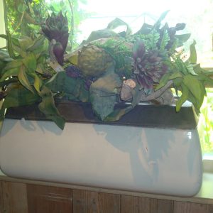 wit met grijze bovenrand aardwerk, Luimes & Luimes, geglazuurd  grote langwerpige plant pot bloem vaas  74x30x30 cm (op voorraad) v 2