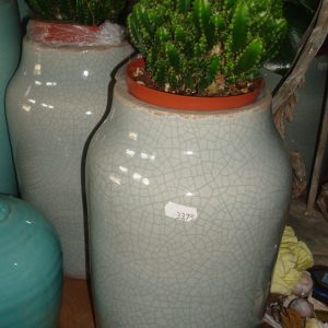 blauw aardewerk, Luimes & Luimes, geglazuurd Oxford 2-1 l blue ronde craquelé aardewerk  bloem pot plant vaas doorsnede 20x20 hoogte 30 cm  (op voorraad) v2