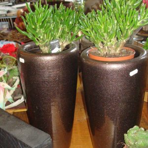 bruin aardewerk, Luimes & Luimes, bloem vaas plant pot glanzende hoger  doorsnede rond 19,5x19,5x40 hoog cm (op voorraad) v 2