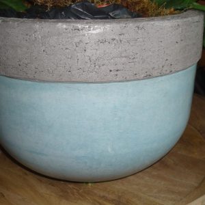 Blauw aardewerk, Luimes & Luimes, geglazuurd plant pot bloem vaas aardewerk met grijze rand  rond doorsnede 30x30 hoog 23 cm (op voorraad) v 1