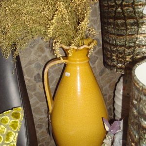 geel oker aardewerk, Luimes & Luimes, geglazuurd  kruik schenk kan Ardesh 1-2 honey 20x20x53 plant pot bloem vaas met sierlijke hals  (op voorraad) V1