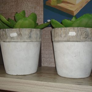 wit met grijze bovenrand aardewerk, Luimes & Luimes,  geglazuurd  Ghana 4-3 boomschors plant pot bloem vaas 17,5x17,5 (op voorraad) v 2