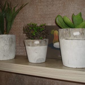 wit met grijze beton rand aardewerk, geglazuurd Luimes & Luimes, Ghana 4-1 boomschors bloem vaas plant pot rk steen met vergrijsde bovenrand 14x14x12 (op voorraad) V 1
