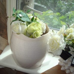 wit met grijze rand aardewerk, Luimes & Luimes, geglazuurd Santos 2-1 white 20CMX20CM  bloem vaas plant pot (op voorraad) v1