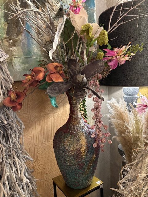 Blauw met iets goud aardewerk, Luimes & Luimes, geglazuurd met bijzondere laag Bristol 6D blue bloemen vaas 25x25x50, hals opening 10 cm (op voorraad) V1 - Afbeelding 2