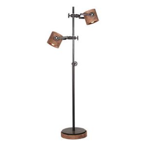 Bruin houten, Hoogendam Interiors by Mooss,  kappen verstelbaar met ijzeren verstelbare voet 2238, vloerlamp 2-spot lampen beweegbaar de kappen verstelbaar in lengte,  max: 160cm hoog, 30 breed, (op voorraad) V1