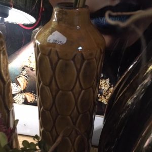 Geel/oker aardewerk, Light & Living, geglazuurd bloem vaas plant pot  rond deco Ø13, vaasopening 5 cm , hoogte 43,5 cm Baluran (op voorraad) V1