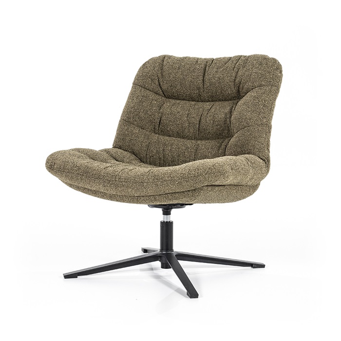 groen Fauteuil stoel lounge stoel Danica de stof is gemêleerd groen zwarte ijzeren draai poot : breedte: 72, lengte: 78, hoogte: 81 ( op voorraad ) V 1 - M.M. Metamorphosis