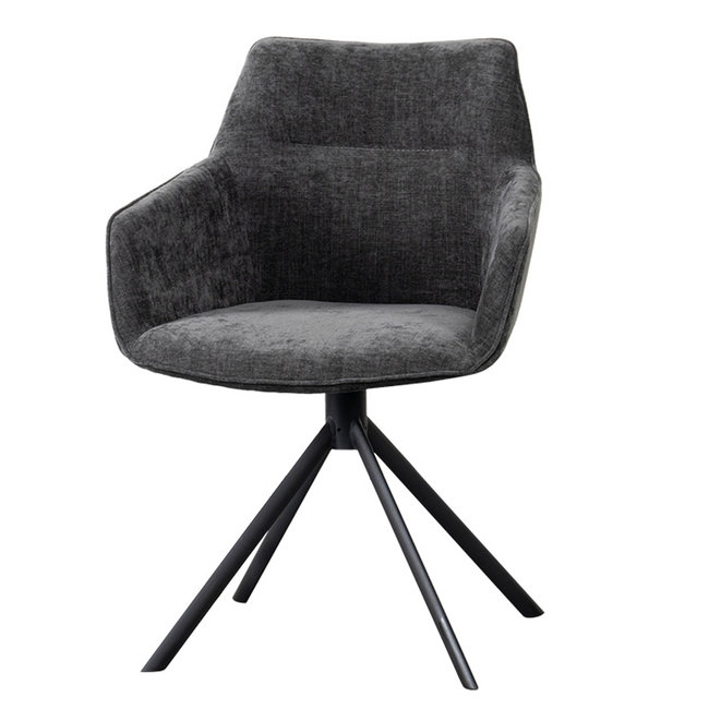 Lifestyle Home Collection, grijs, antraciet, stof:, kuip/eetkamer/stoel draaibaar, Johnson dinning chair, zwart metaal onderstel, ( L x B D 84cm x 59cm x 60 cm, ( Op ) - M.M. Metamorphosis
