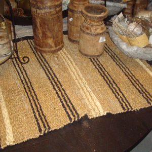 Bruin zwart wit zeegras badmat runner loper vloer kleed , Mars & More, rechthoek tapijt /tafelloper / runner / badmat zeegras vloermat zwart streep, lengte: 90 cm breedte: 60 cm (op voorraad) V1