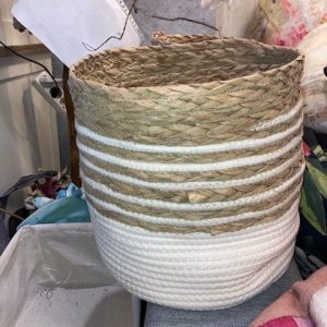 Wit riet rotan.,Lauco Bloemisterijgroothandel, , MIDDLE, SET 3 ROUND BASKET MIX WEAVING, rond hoogte: 26 cm, doorsnede: 26 cm, riet rotan touwen mand bloem vaas plant pot . (op voorraad) v2