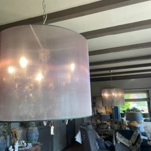 bruine organza kap met kristallen kroonluchter of zonder de kap, co Light & Living, de kroonluchter glas en kristallen pegels en hangers Hanglamp / Lamp , groot met 5 armen  de kap rond 50 doorsnede 50 cm hoog. mag met gratis bruine organza kap (op voorraad) v 2