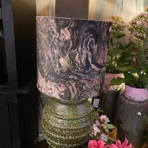 groen marmer fluweel, Diga Colmore motief gemêleerd, kan hangend of op voet worden geplaatst, rond cilinder, shade cilinder pink on taupe 30x30, hoog: 30 cm doorsnede: 30 cm lampenkap/kap/lamp (op voorraad) v2