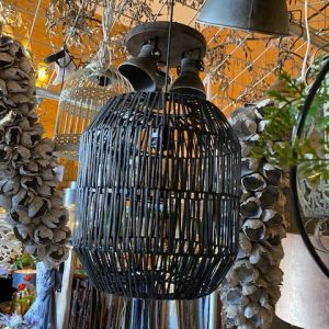 zwart, bamboe rotan, Lauco, door vlecht werk mooie warme licht val een  hang lamp of op een kast te zetten dan staat hij omgedraaid met lampenpendel zwart UNIQUE RATTAN/INDO NR 41, doorsnede: 30 cm, hoogte: 40 cm (op voorraad) v2