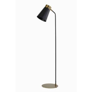 Zwart ijzer met licht verstelbare kap vloer lamp staand met brons randje en bronzen voet, Light & Living genaamd Braja, 30-29-1.48  (op voorraad)