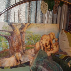 oker geel op doek geschilderd olifanten, Gave specials,  groen olifanten natuur verf geschilderd schilderij ,hand werk, kunstwerk ,muur decoratie  , 60 -1.50 m  (op voorraad) V1