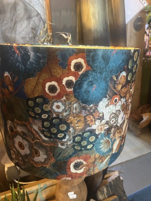 blauw met meerdere bloem rood motief lampenkap cilinder van Light & Living, gouden binnenkant,, genaamd Bloom blauw 40x40x30 cm. (op voorraad) V1 - Afbeelding 2
