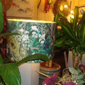 groen fluweel, Light & Living, groen zilveren binnenkant, voor lamp voet of hang lampenkap, Xenia Flora, blad veren bloemen, 30x30x21 (op voorraad) V2
