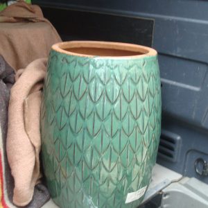 blauw turquoise groen aardewerk, Ter Steege / pot en mand PTMD, geglazuurd, plant pot bloem vaas aardewerk of omgedraaid een kruk met gladde bovenkant, geheel van keramiek, kan ook buiten gebruikt worden geen gat in de bodem dan maken eventueel   , geglazuurd, rond Ø 38 x 48 hoog  cm. (op voorraad) V1