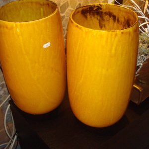 geel oker aardewerk, Luimes & Luimes, geglazuurd bloemen vaas / plant pot, aardewerk kunstwerk TOBAGO 5_2 YELLOW 24CM X 42CM (op voorraad) V2