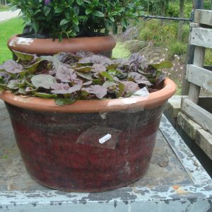 rood bordeaux aardewerk, Nieuwkoop Europe,geglazuurd,  Mystic Ocean, plant pot bloem vaas  21 cm hoog en 40 cm doorsnede (op voorraad) V4