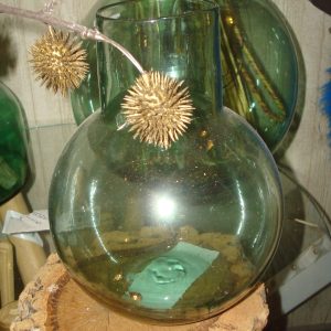 groen glas, Pot en mand PTMD / Ter Steege, plant pot bloem vaas  , doorzichtig met bolling, rond Ø 15 x 19 hoog  cm. (op voorraad) V1