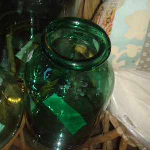 groen glas, Pot en mand PTMD / Ter Steege, , plant pot bloem vaas windlicht doorzichtig, rond Ø 13 x 20 hoog  cm. (op voorraad) V1