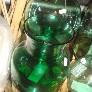 groen glas, Pot en mand PTMD / Ter Steege, plant pot bloem vaas  windlicht glas, doorzichtig, rond Ø 18 x 20 hoog  cm. (op voorraad) V1