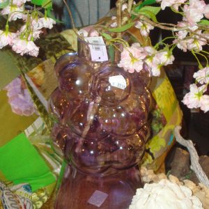 paars lila roze glas, Pot en mand PTMD / Ter Steege , plant pot bloem vaas glas ,  windlicht doorzichtig met bubbels, rond Ø 19,5 x 36 hoog  cm. (op voorraad) V1
