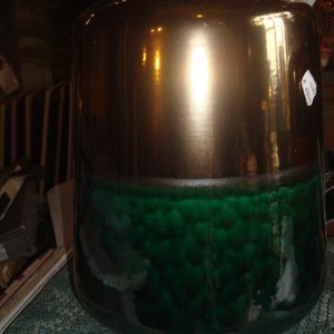 groen brons aardewerk, Luimes & Luimes, geglazuurd gestreept bloemen vaas / plant pot,  kunstwerk ANDES TRIO 5 D B GOLDEN - GREEN 25X32CM (op voorraad ) V2