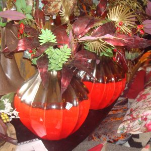 rood met brons aardewerk, Luimes & Luimes, geglazuurd  overloop tinten bijzondere bloem vaas plant pot keramiek aardewerk kunstwerk sierlijk , Rhode Island 21Red golden 30x29x28 cm  ( voorraad) V1