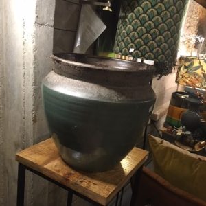 groen grijs aardewerk Luimes & Luimes, geglazuurd mat ronde bloem vaas plant pot  Lucca green rond 4-5 Dark green flowerpot 40 cm doorsnede en hoog  (op voorraad) V1