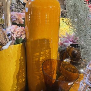 Geel oker oranje aardewerk, Luimes & Luimes, geglazuurd bloemen vaas / plant pot, kunstwerk Belangio 7-3 17x69 cm orange de hoogste op de foto ( op voorraad) V1
