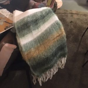 groen wit oker geel plaid deken, Habufa Meubelen,  gestreept, sprei kleed plaid met witte franjes, Mike Plaid 130 bij 170 (op voorraad) V1