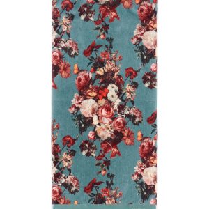 blauw turkiose groen rood gastendoekje 100 % katoenEssenza, met bloemen , Karli, gasten handdoek / guest towel reef green andere modellen leverbaar 30 cm x 50 cm ( op voorraad) V1