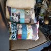 roze blauw kussen 60x60cm vierkant, M.M. Metamorphosis, patchwork hand werk, de achterkant beige bruin, prijs incl. binnen kussen (op voorraad) V1 - Afbeelding 3