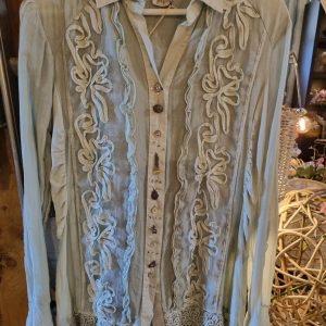 Arte Pura, groen, Camicia elegante Blouse, Maat L, 96% katoen 4% elastane, Speciale prijs! (op voorraad) V1