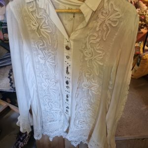 Arte Pura, wit, Camicia elegante Blouse, Maat M, 96% katoen 4% elastane, Speciale prijs! (op voorraad) V1