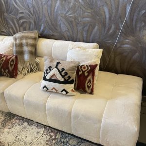 Beige, fluweel met een vleug, stof B Sorriso, ottomane rechts: 150cm lang en 95cm diep, elementen bank met vaste kussens,  Sevn model Veronique, incl. 15% korting (op voorraad) V1 g