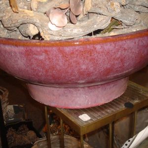 Roze paars ronde schaal geglazuurd aardewerk plant pot bloem voor binnen en buiten gebruik, Ter Steege , opening in de bodem Ø 48 x 19 hoog  cm. (op voorraad) V1