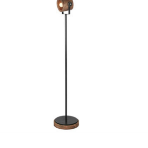 Zwart met hout, Hoogendam Interiors by Mooss, 2240 vloer lamp, van zwart metaal en houten kap,  vloer / staande lamp / leeslamp, Hoogte 145 cm en doorsnede 30 cm  (op voorraad) V1
