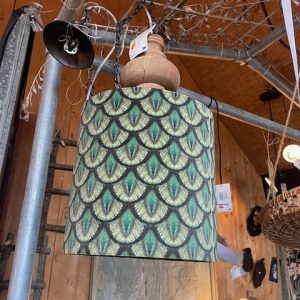 groen met oker fluweel, Diga Colmore, prachtig Shade cylinder Coral velvet on gold, fluweel doorschijnend, pauwenveer kleuren, kan als hang of op staande voet worden gebruikt hang lampenkap kap, Ø29 x h 30 cm (op voorraad) V1
