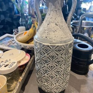 Grijs ronde aardewerk bloem vaas plant pot geglazuurd onder boven beton look, Light & Living,  Ø15, hoogte 40 cm (op voorraad) V1